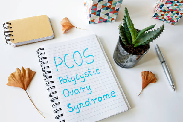 PCOS Polycystic ovary syndrome written in a notebook on white table | The Balanced Practice Inc | Ottawa, ON